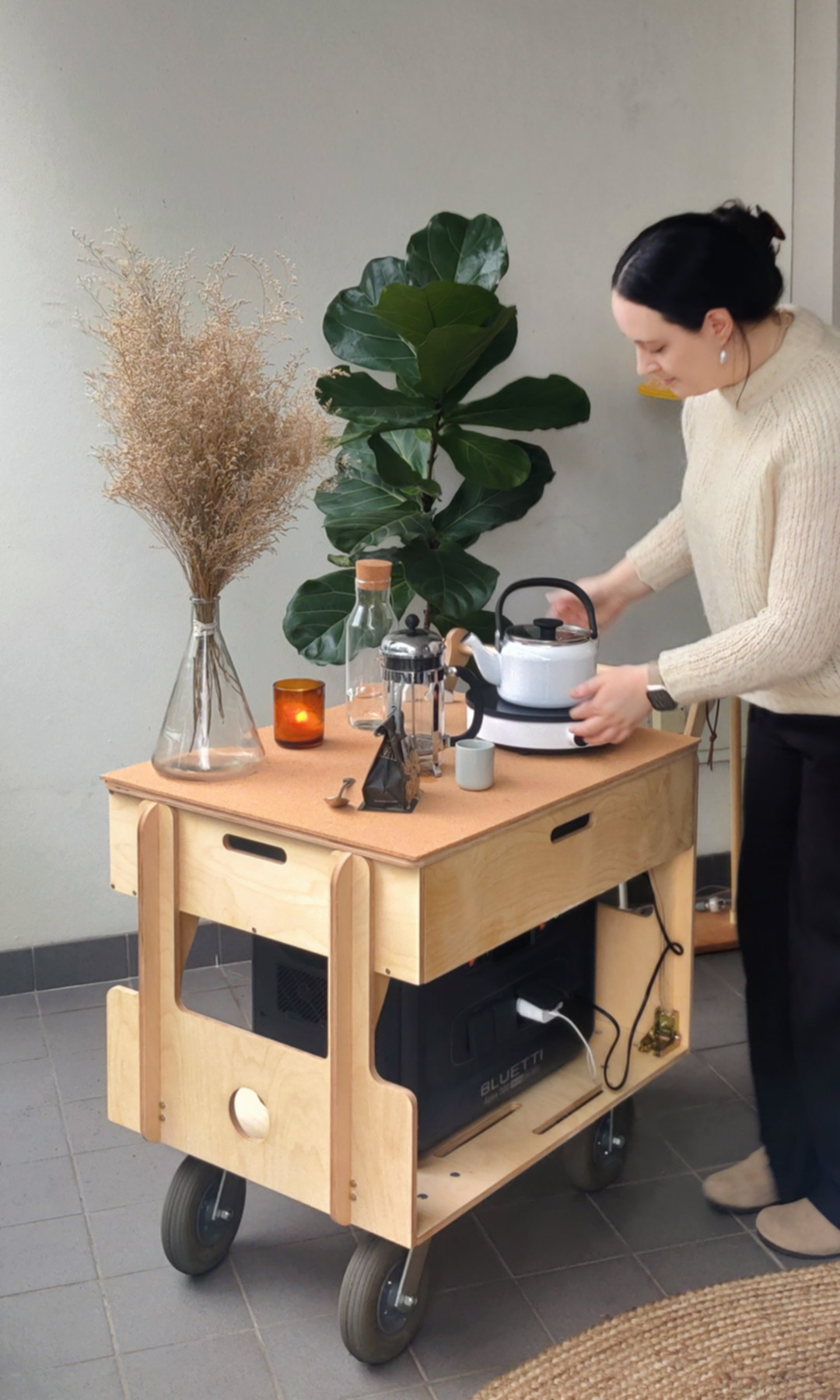 Morning tea prepared with the Hearth on a balcony