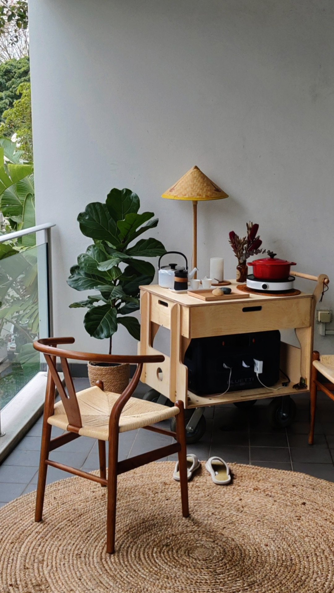 A balcony lunch arranged around the Hearth