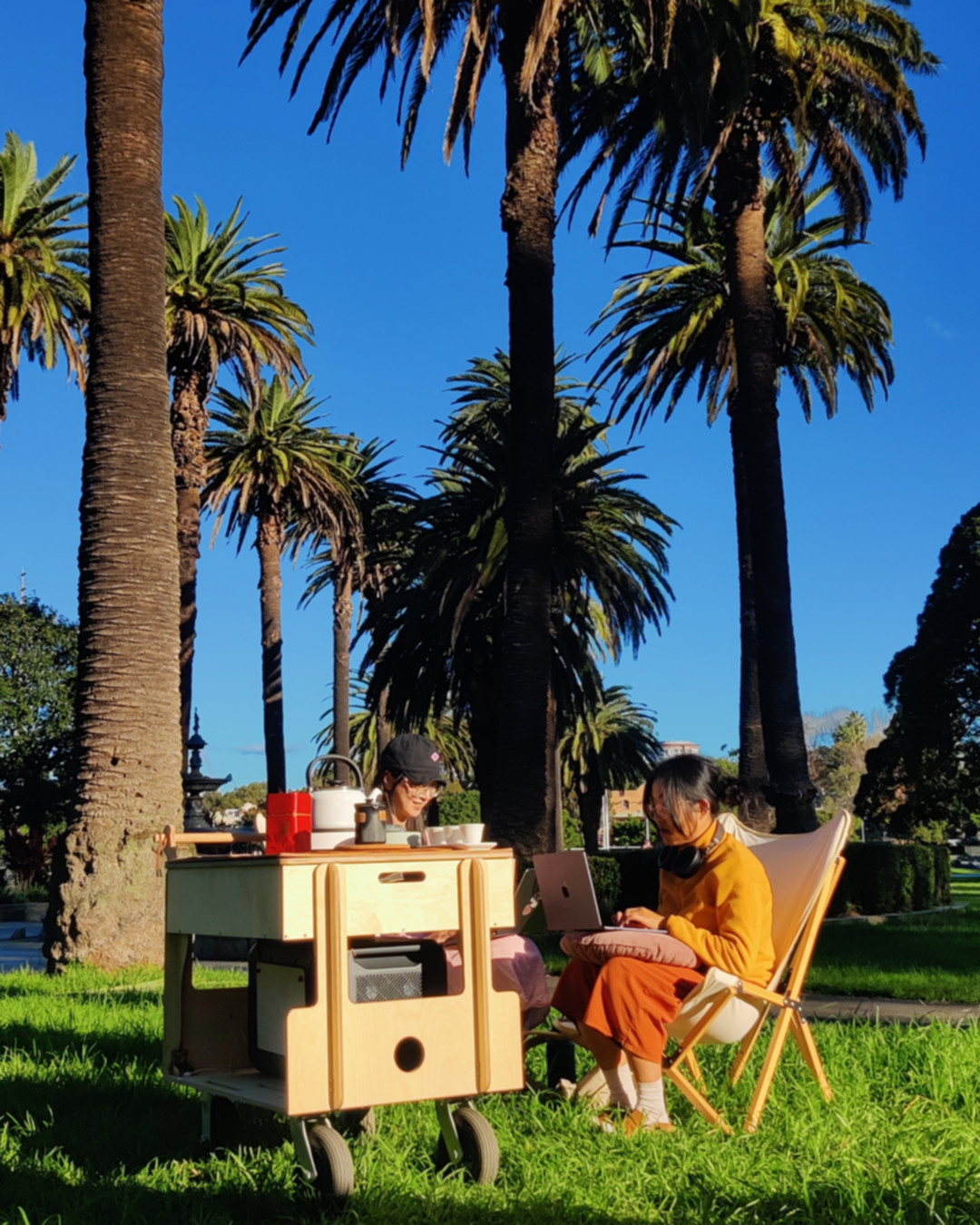 A park meeting with tea served from the Hearth