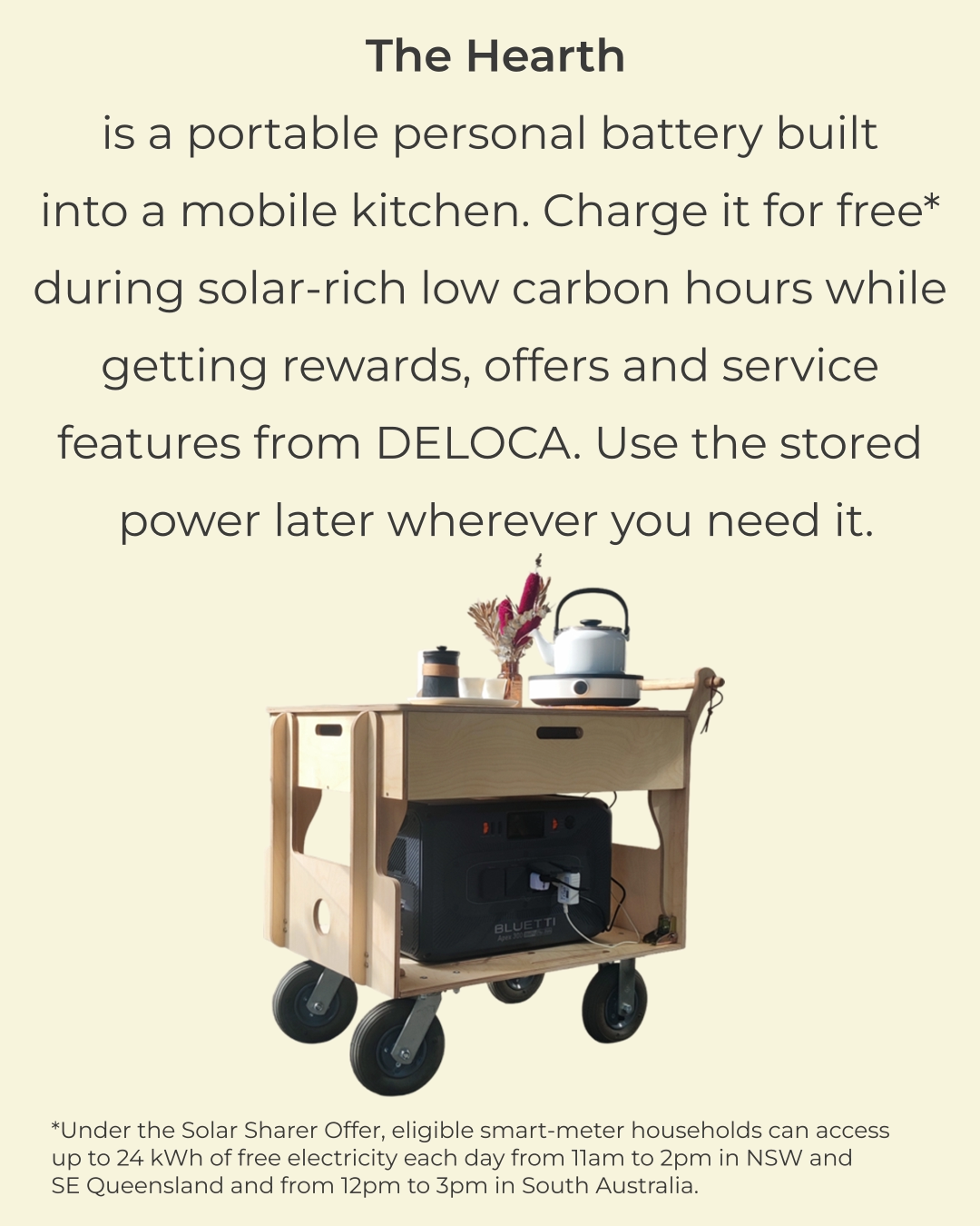 The Hearth is a portable home battery built into a mobile kitchen